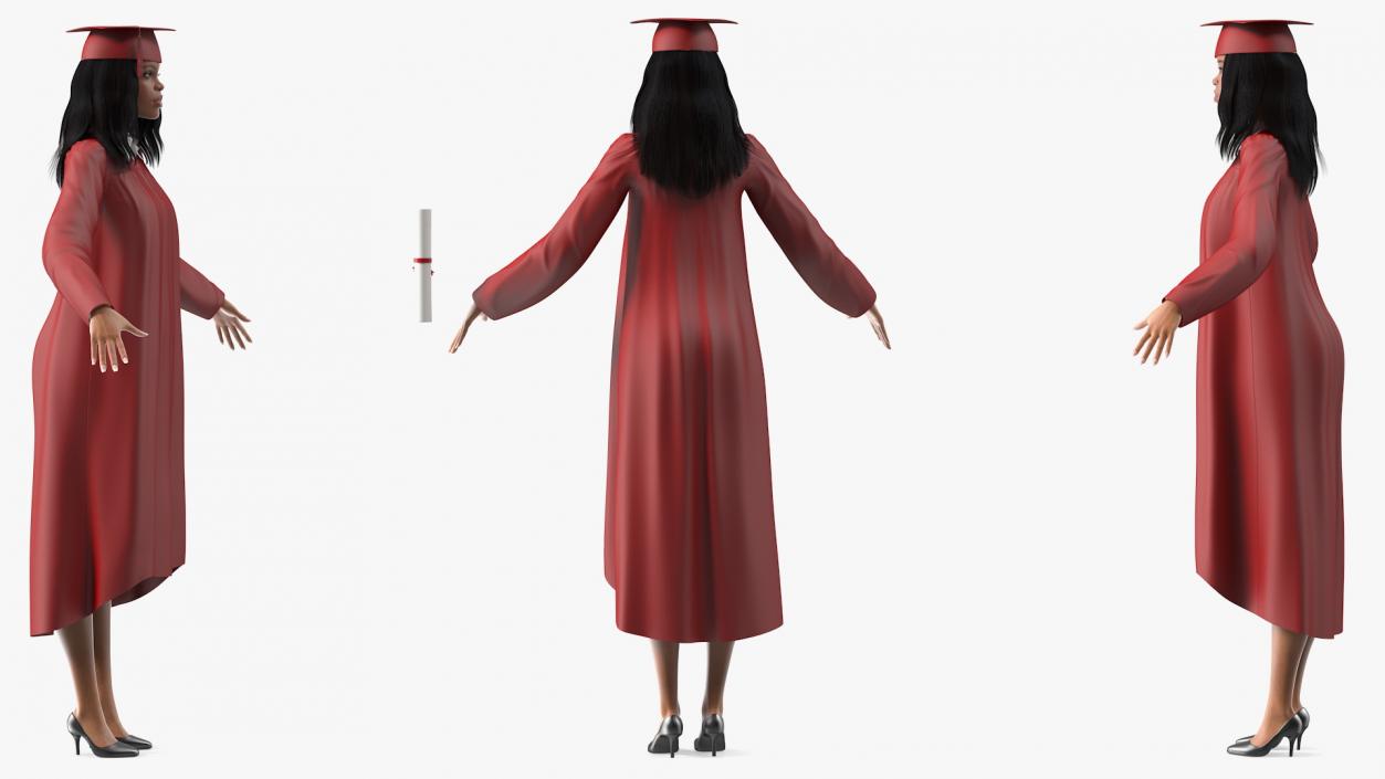 Light Skin Graduation Gown Woman Rigged 3D model