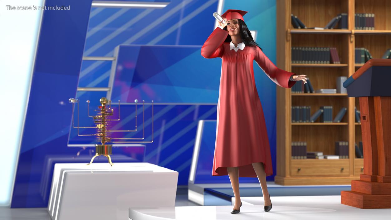 Light Skin Graduation Gown Woman Rigged 3D model