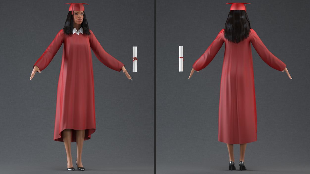 Light Skin Graduation Gown Woman Rigged 3D model