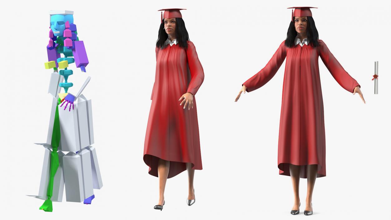 Light Skin Graduation Gown Woman Rigged 3D model