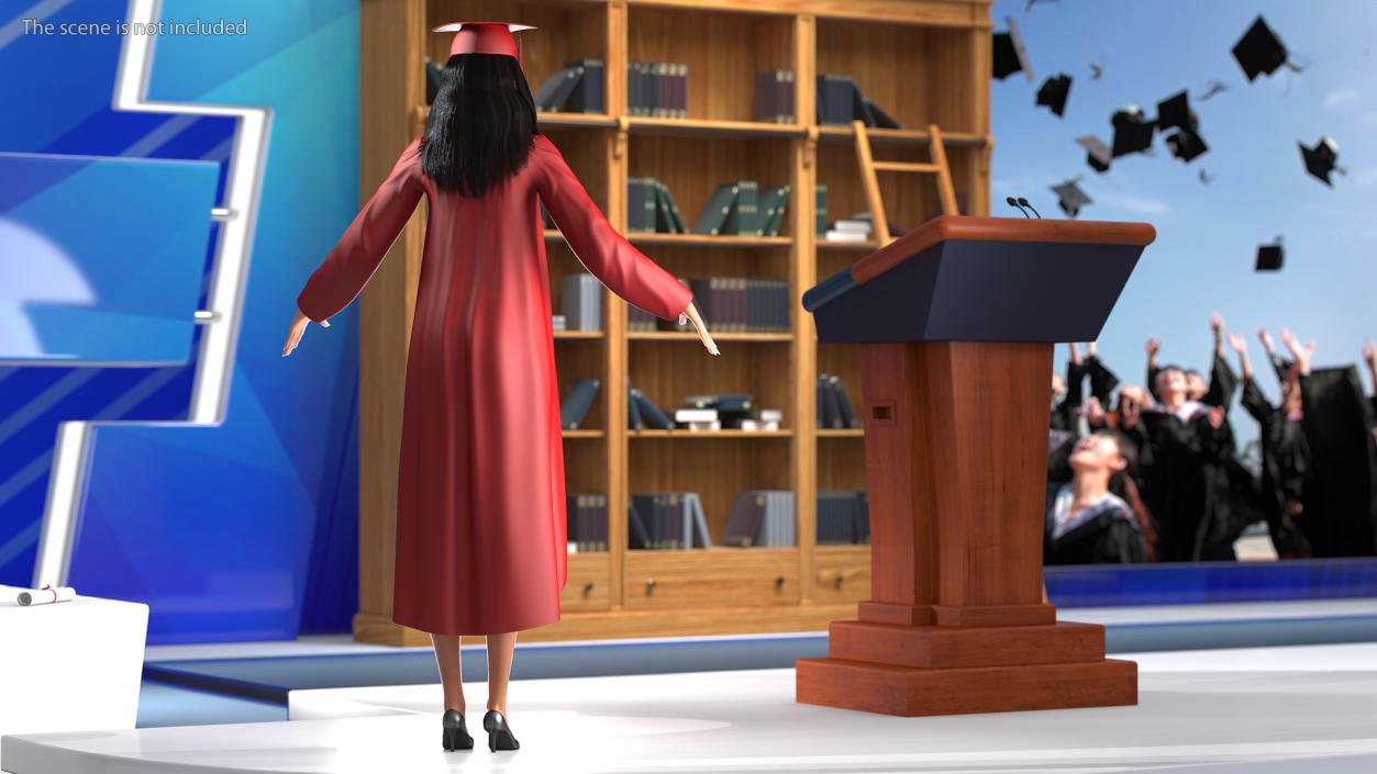 Light Skin Graduation Gown Woman Rigged 3D model