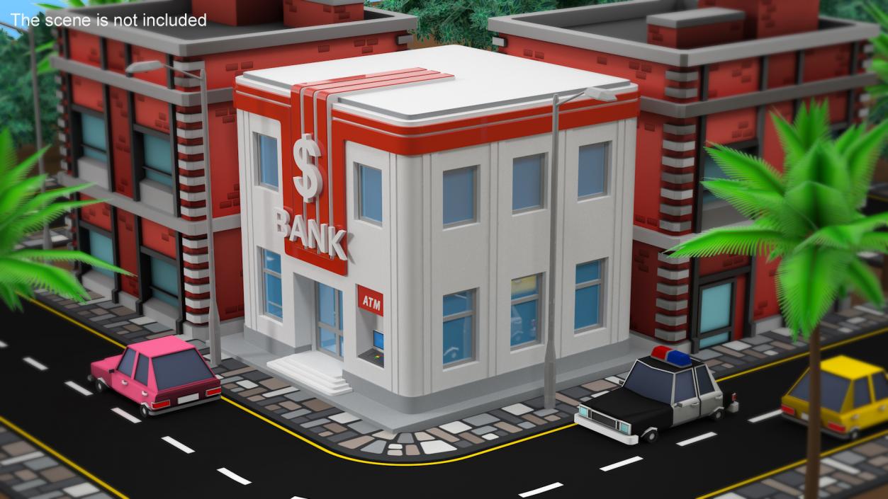 3D model Cartoon Bank Building Red