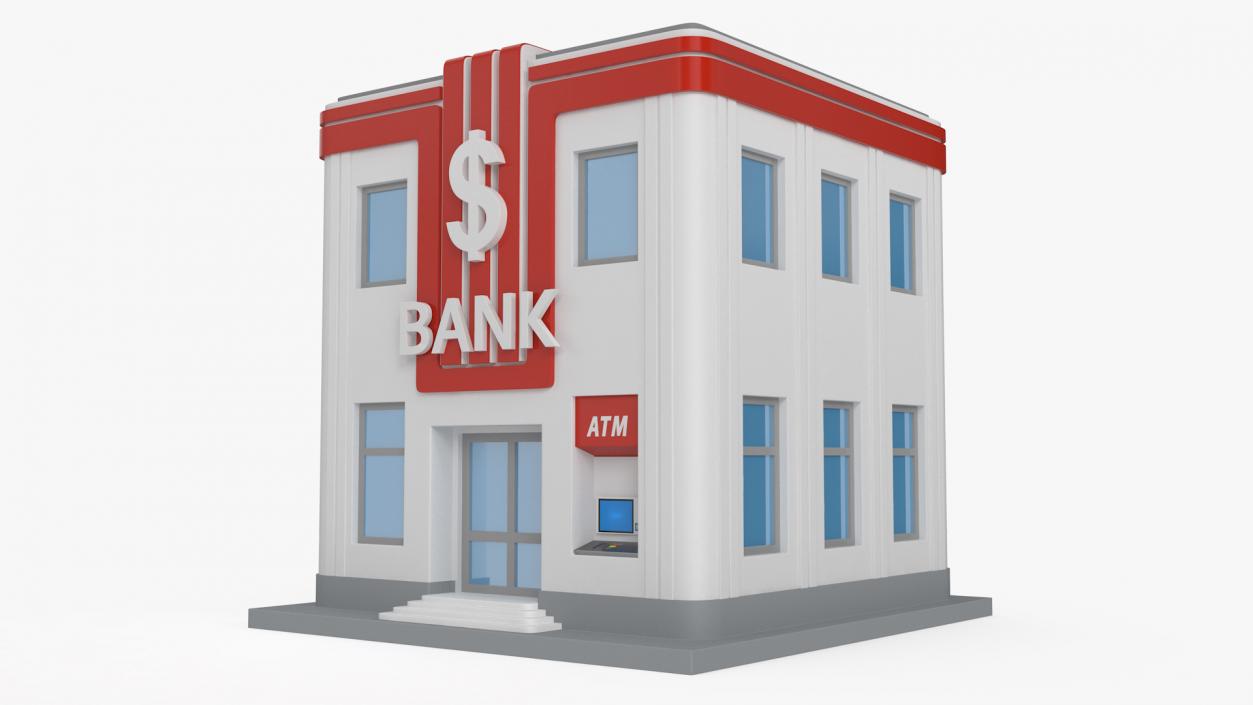 3D model Cartoon Bank Building Red