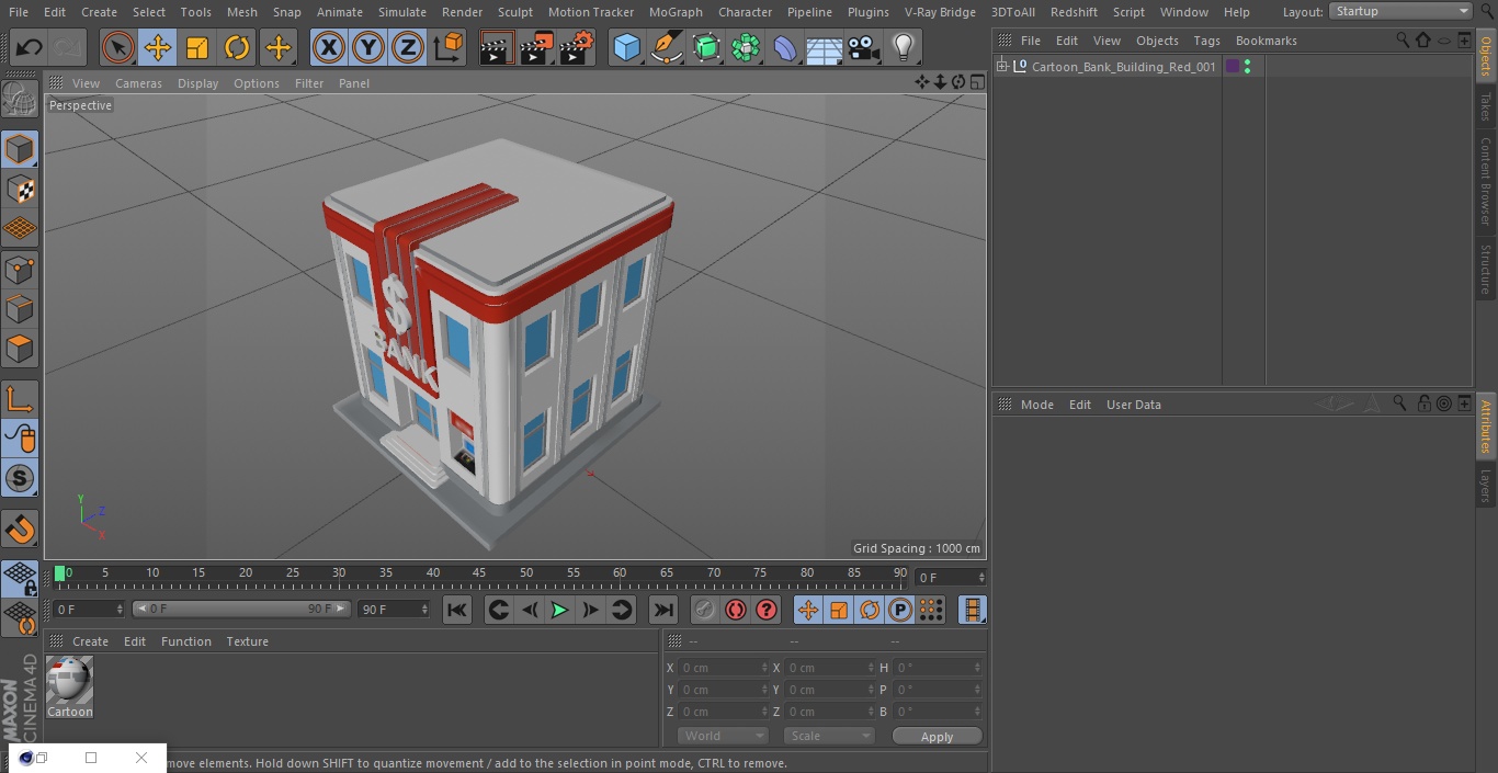 3D model Cartoon Bank Building Red