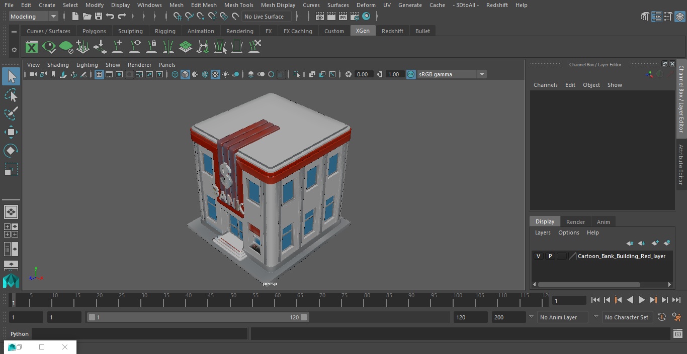 3D model Cartoon Bank Building Red