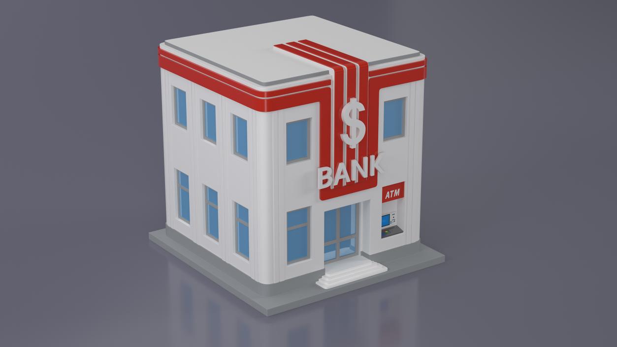 3D model Cartoon Bank Building Red