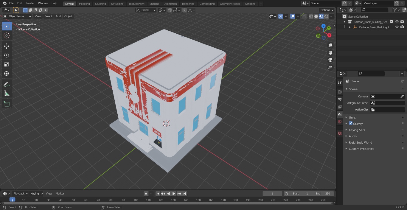 3D model Cartoon Bank Building Red