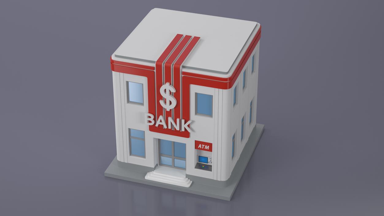 3D model Cartoon Bank Building Red