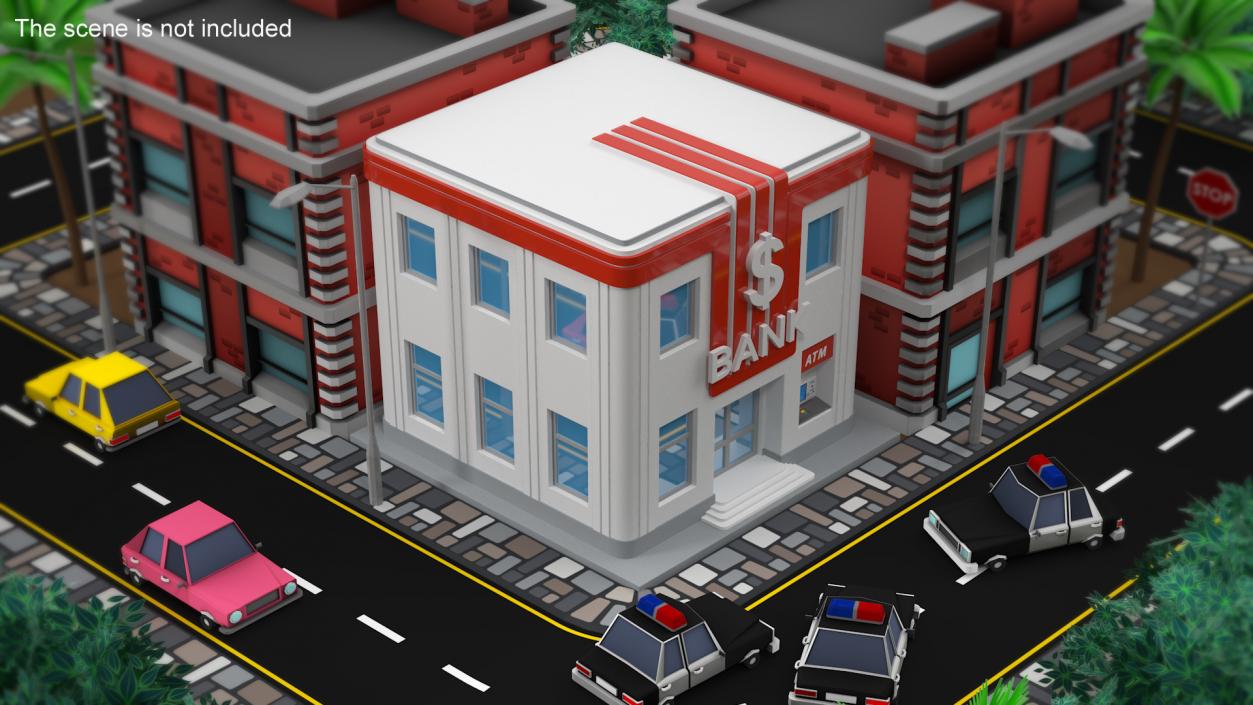 3D model Cartoon Bank Building Red