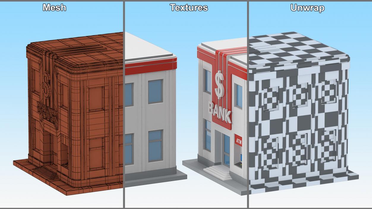 3D model Cartoon Bank Building Red