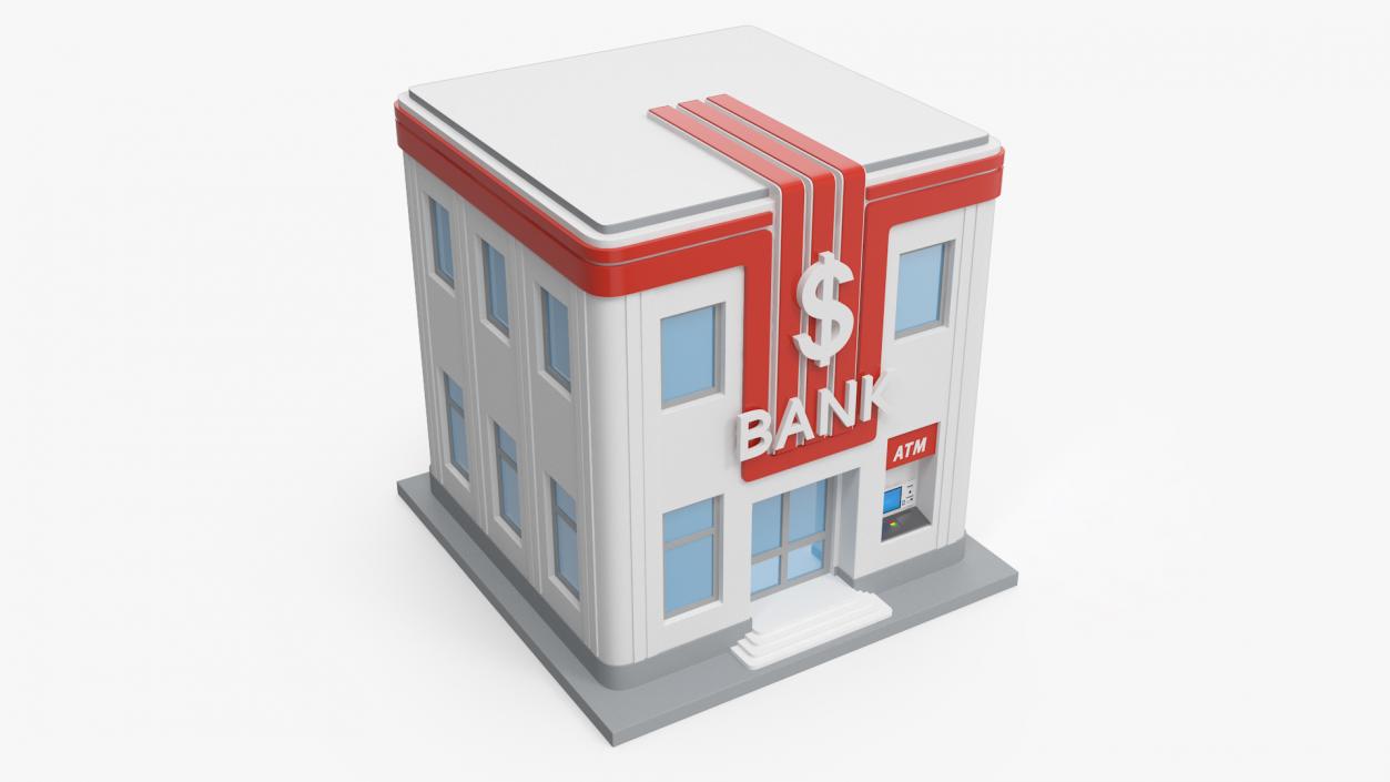 3D model Cartoon Bank Building Red