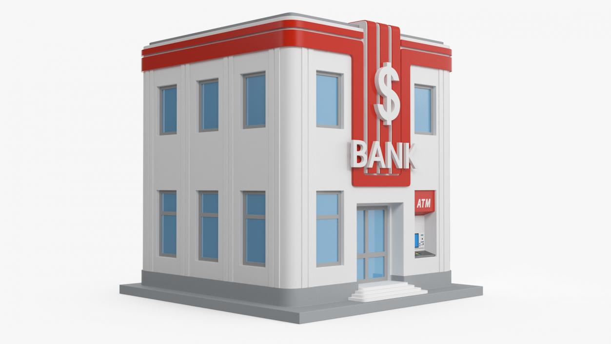 3D model Cartoon Bank Building Red