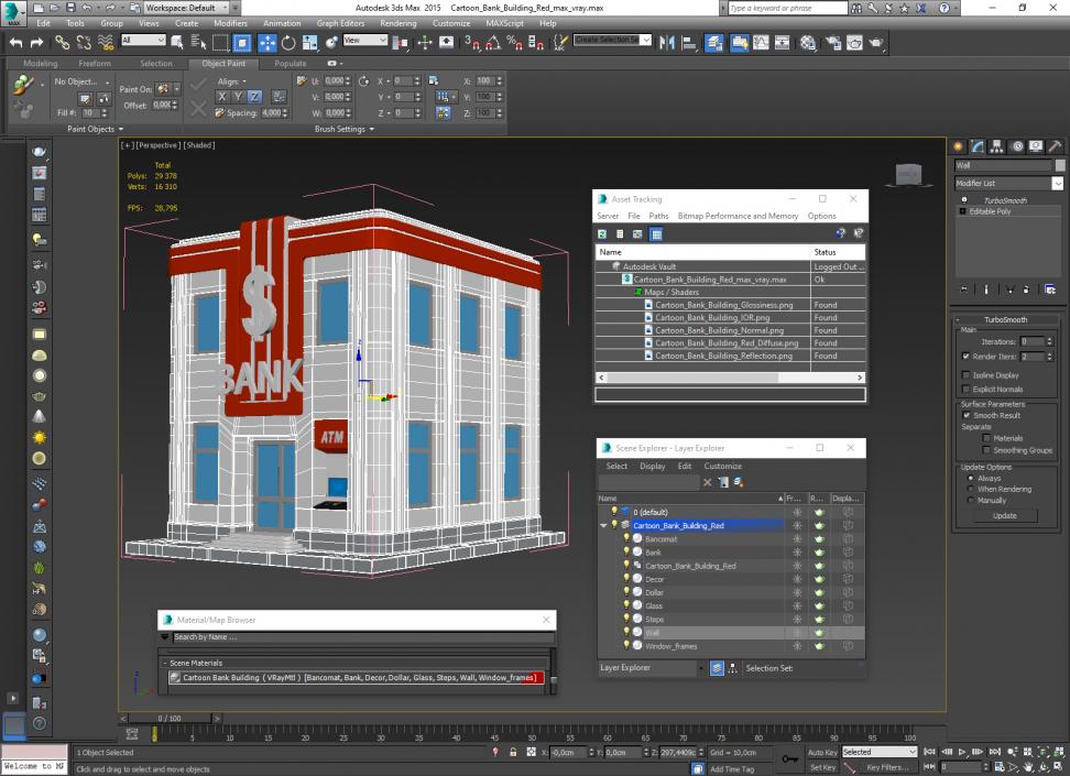 3D model Cartoon Bank Building Red