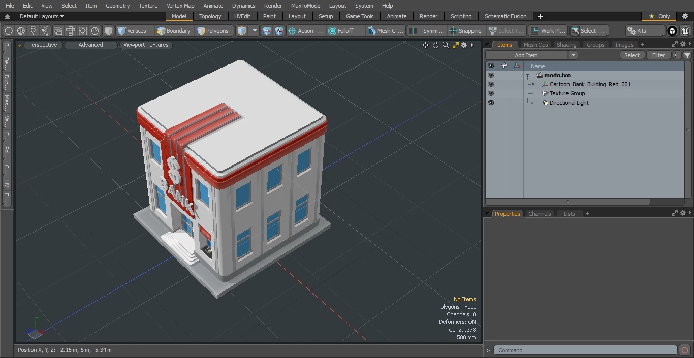 3D model Cartoon Bank Building Red