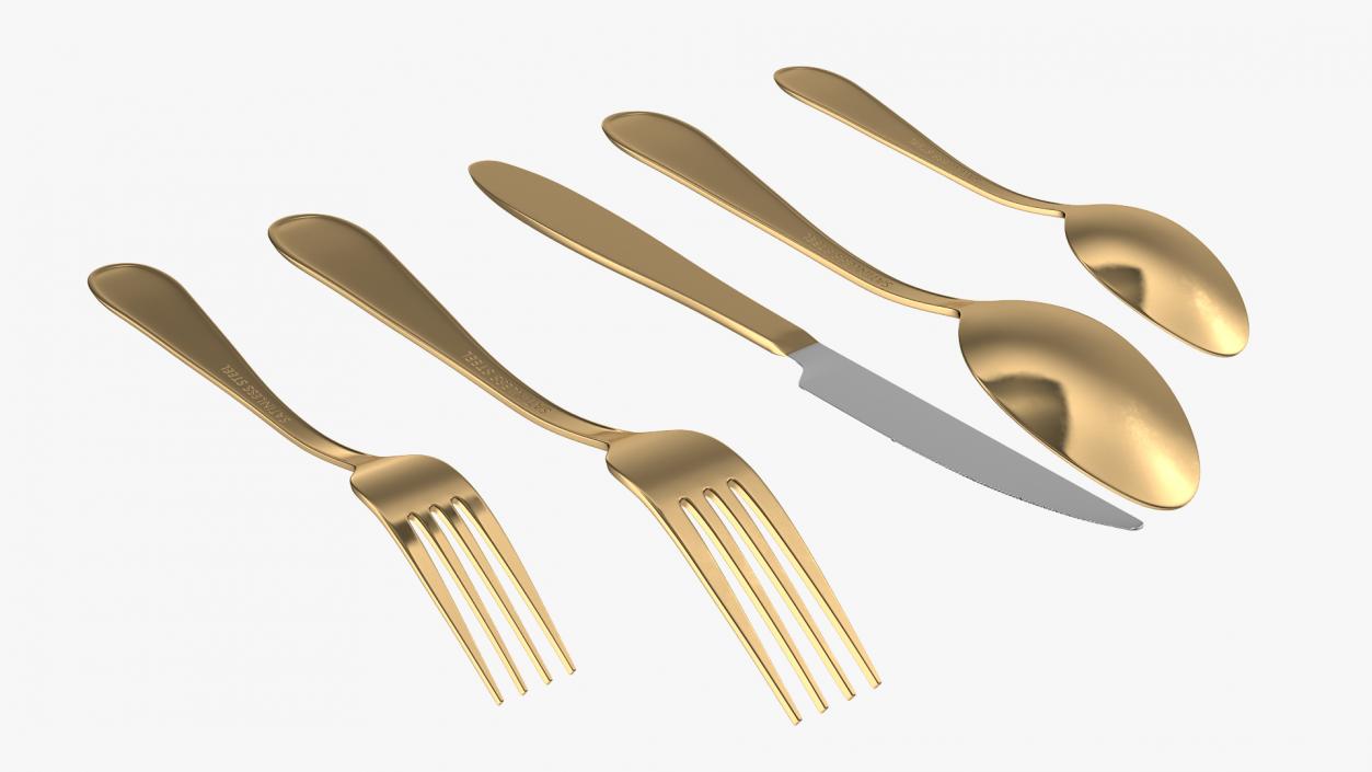 3D Golden Flatware Set 2