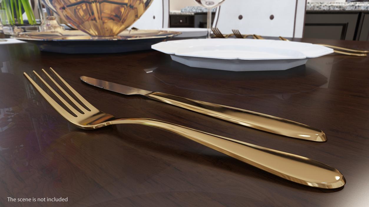 3D Golden Flatware Set 2