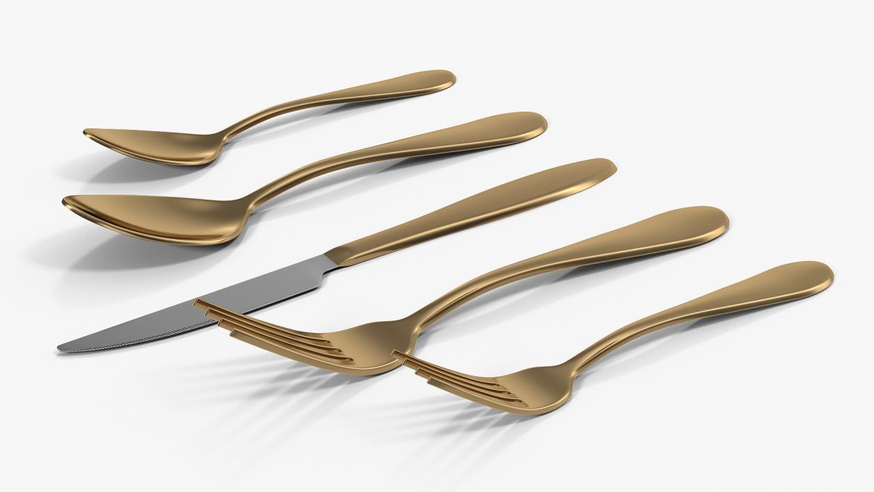 3D Golden Flatware Set 2