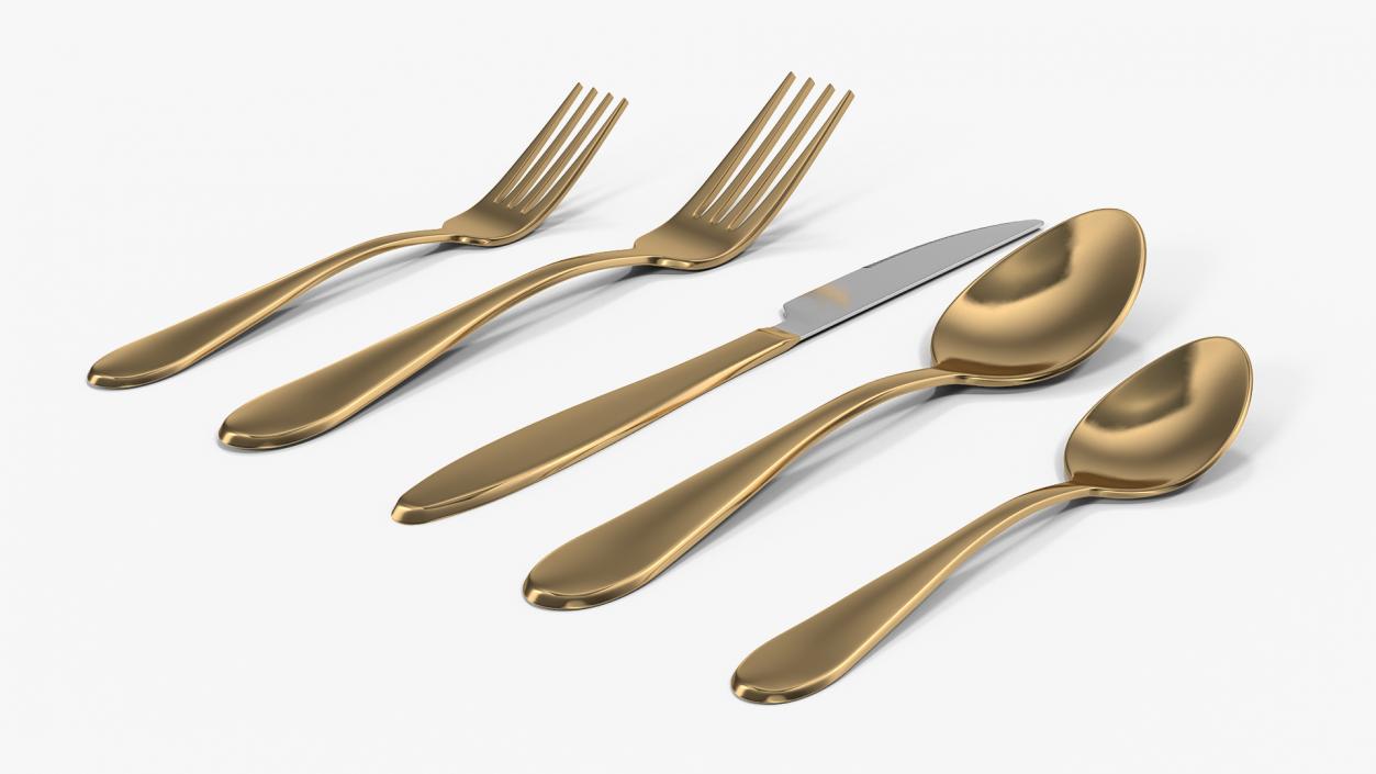 3D Golden Flatware Set 2