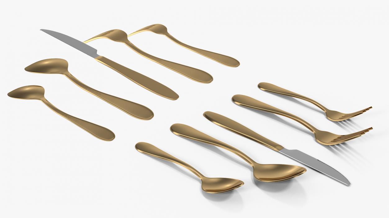 3D Golden Flatware Set 2