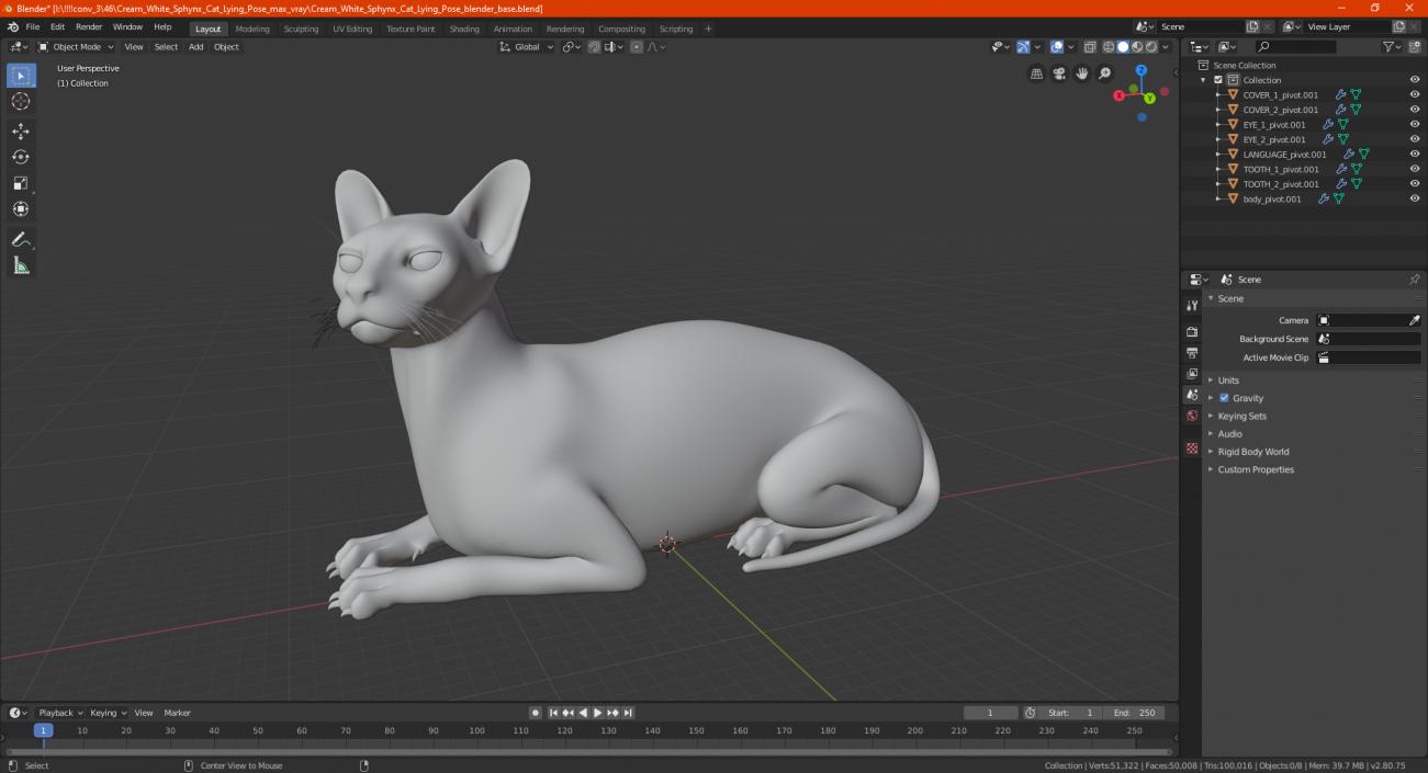 3D Cream White Sphynx Cat Lying Pose model