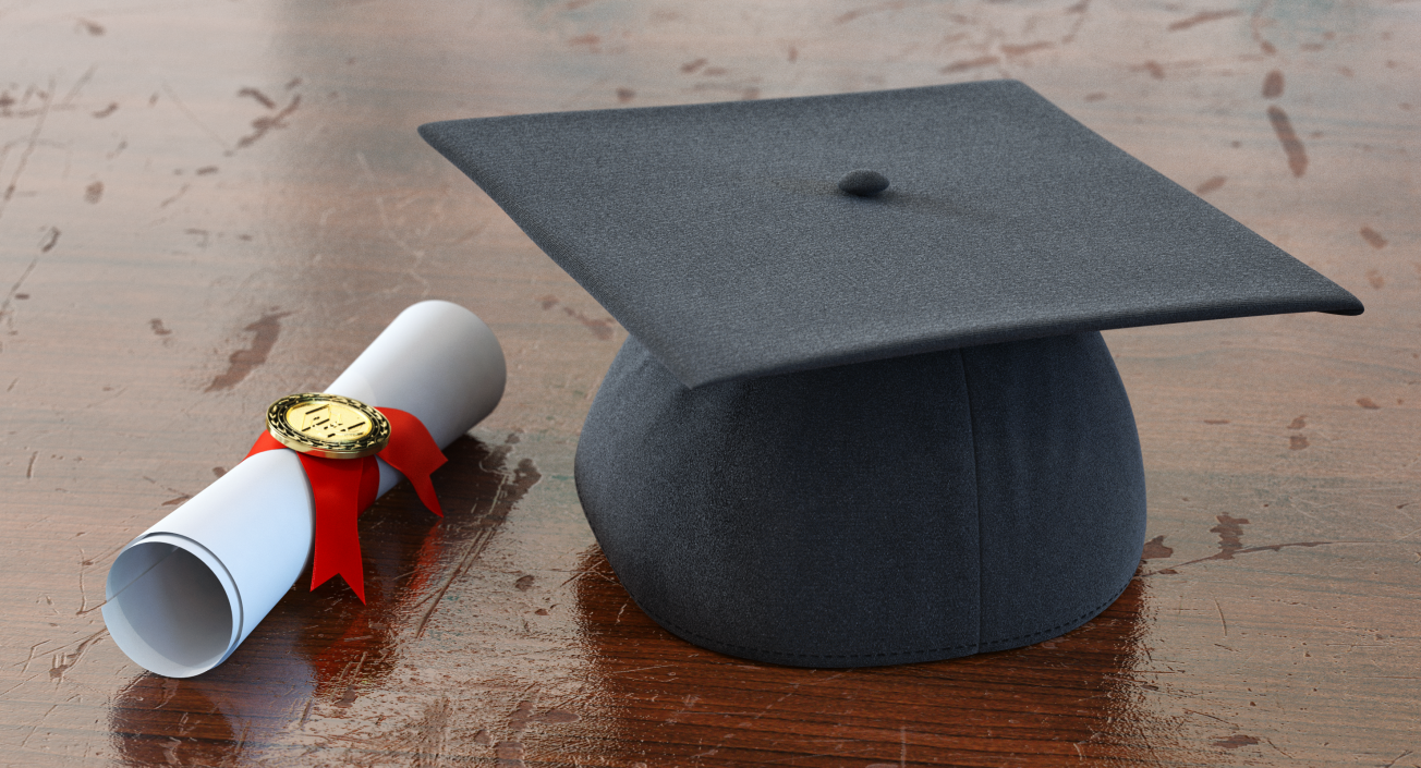 Degree Scroll and Graduation Cap 3D