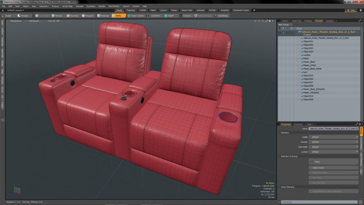 Valencia Home Theater Seating Row of 2 Red 3D