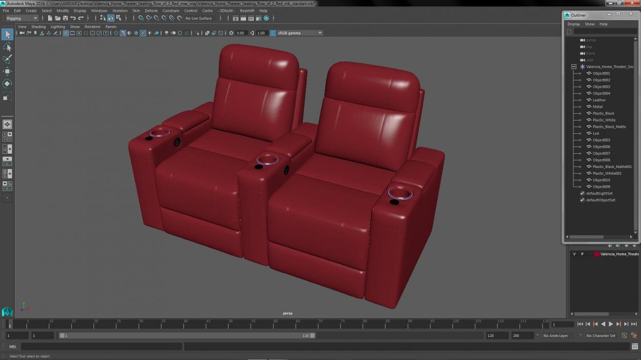 Valencia Home Theater Seating Row of 2 Red 3D