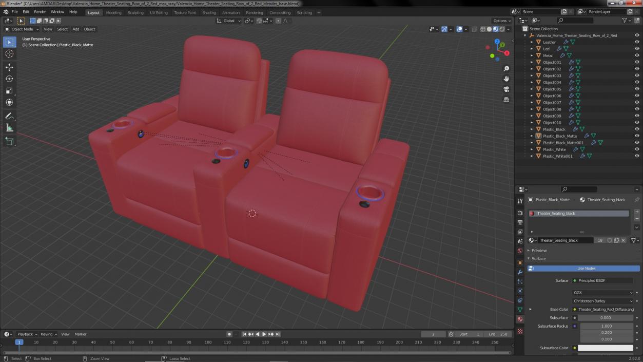 Valencia Home Theater Seating Row of 2 Red 3D