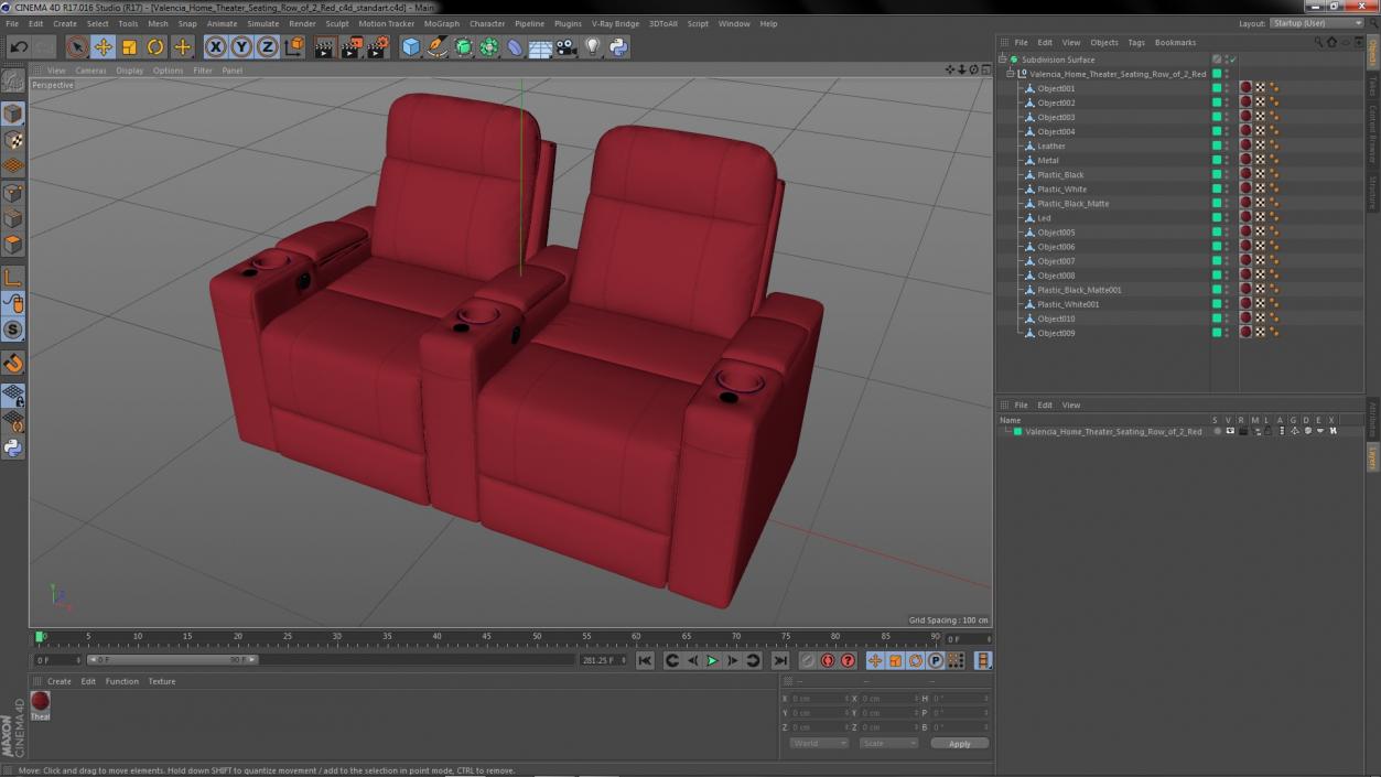 Valencia Home Theater Seating Row of 2 Red 3D