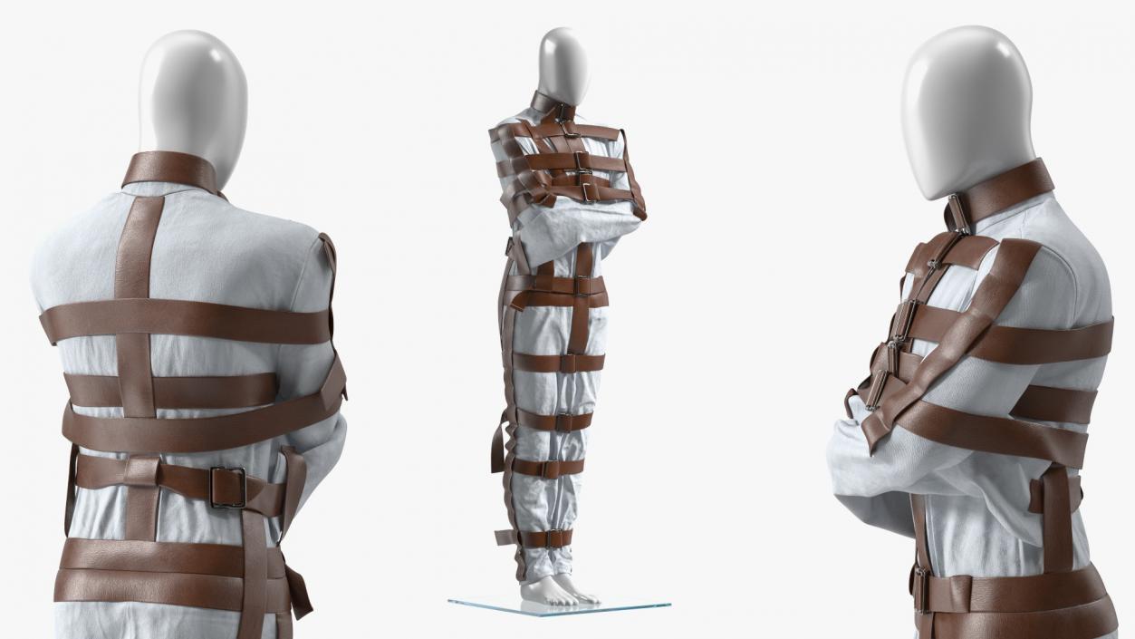 Straitjacket on Mannequin with Leather Belts 3D model