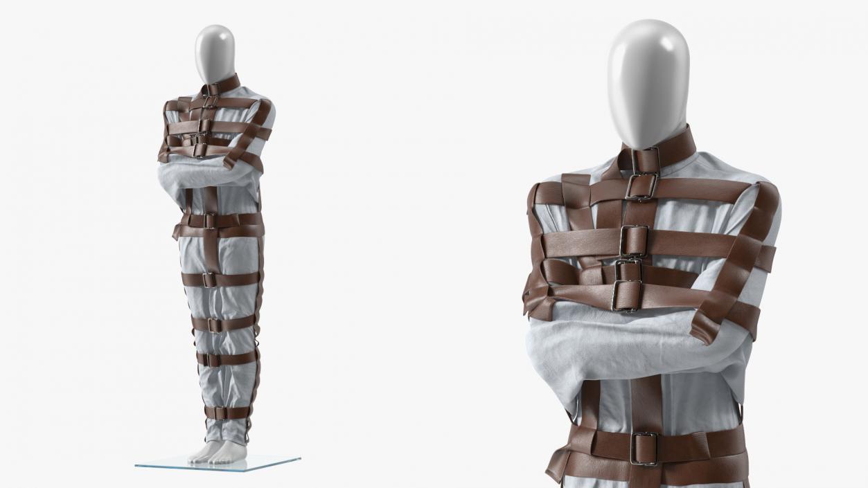 Straitjacket on Mannequin with Leather Belts 3D model