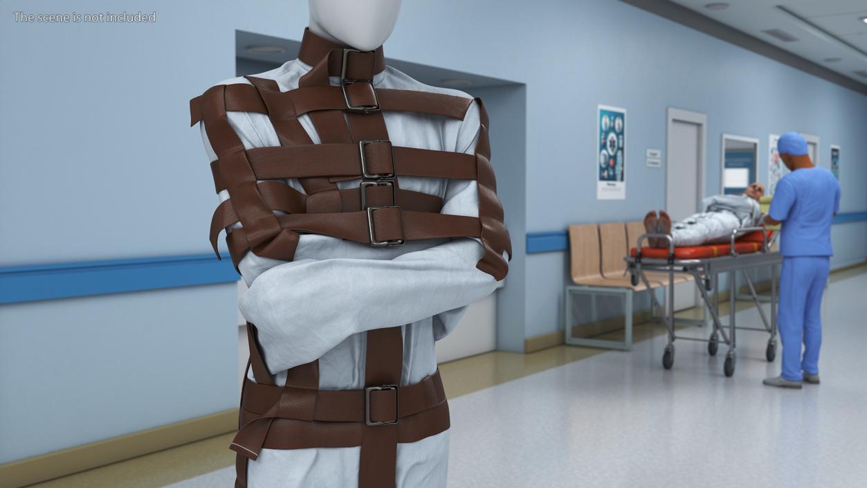 Straitjacket on Mannequin with Leather Belts 3D model