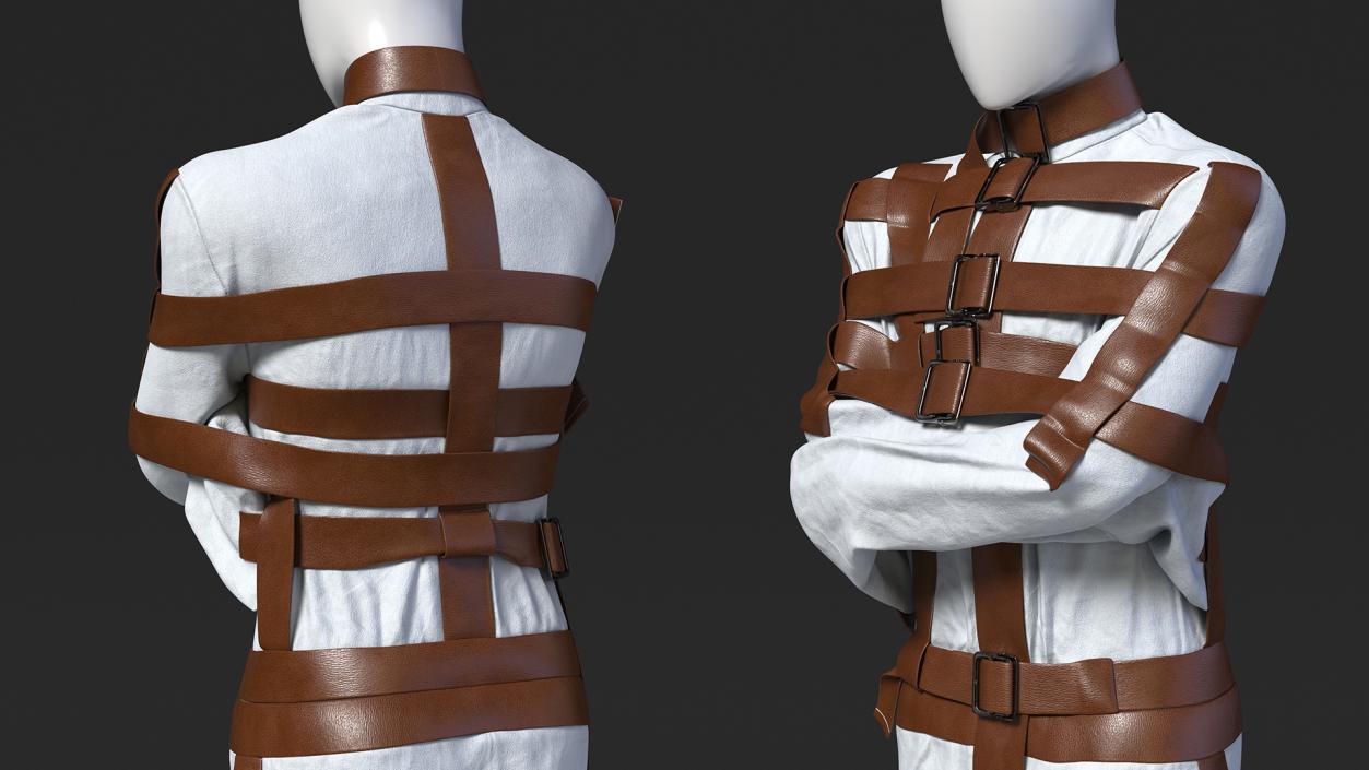 Straitjacket on Mannequin with Leather Belts 3D model