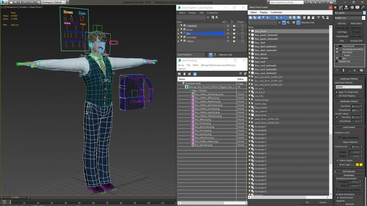 3D Teenage Boy School Uniform Rigged model