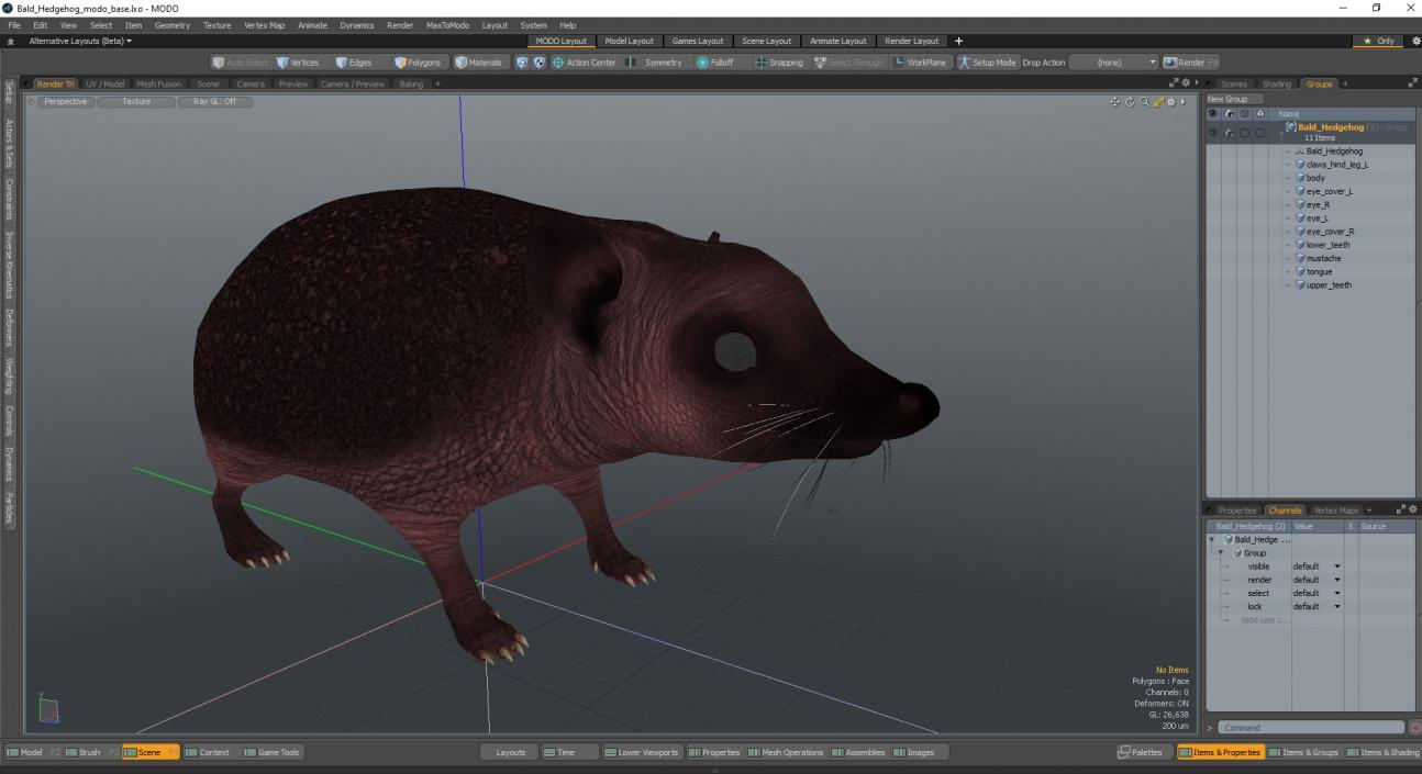 3D Bald Hedgehog model