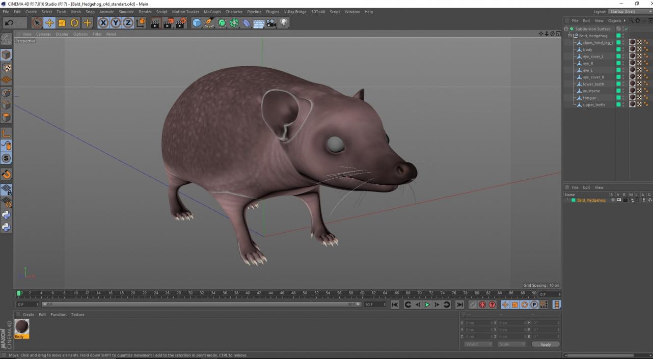 3D Bald Hedgehog model