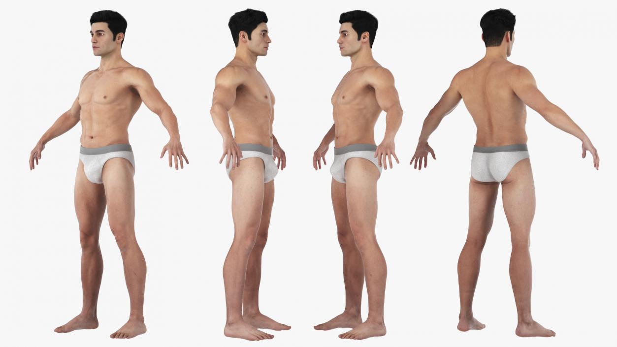 3D Male Physique Character A-pose Fur 2