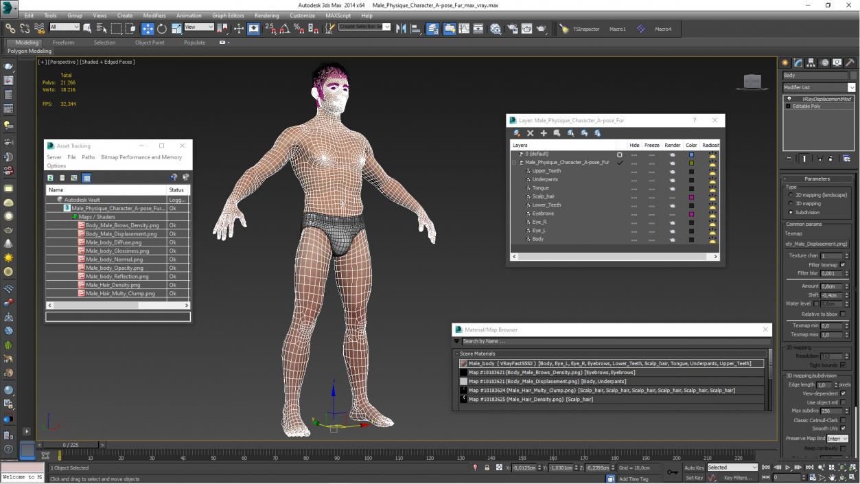 3D Male Physique Character A-pose Fur 2