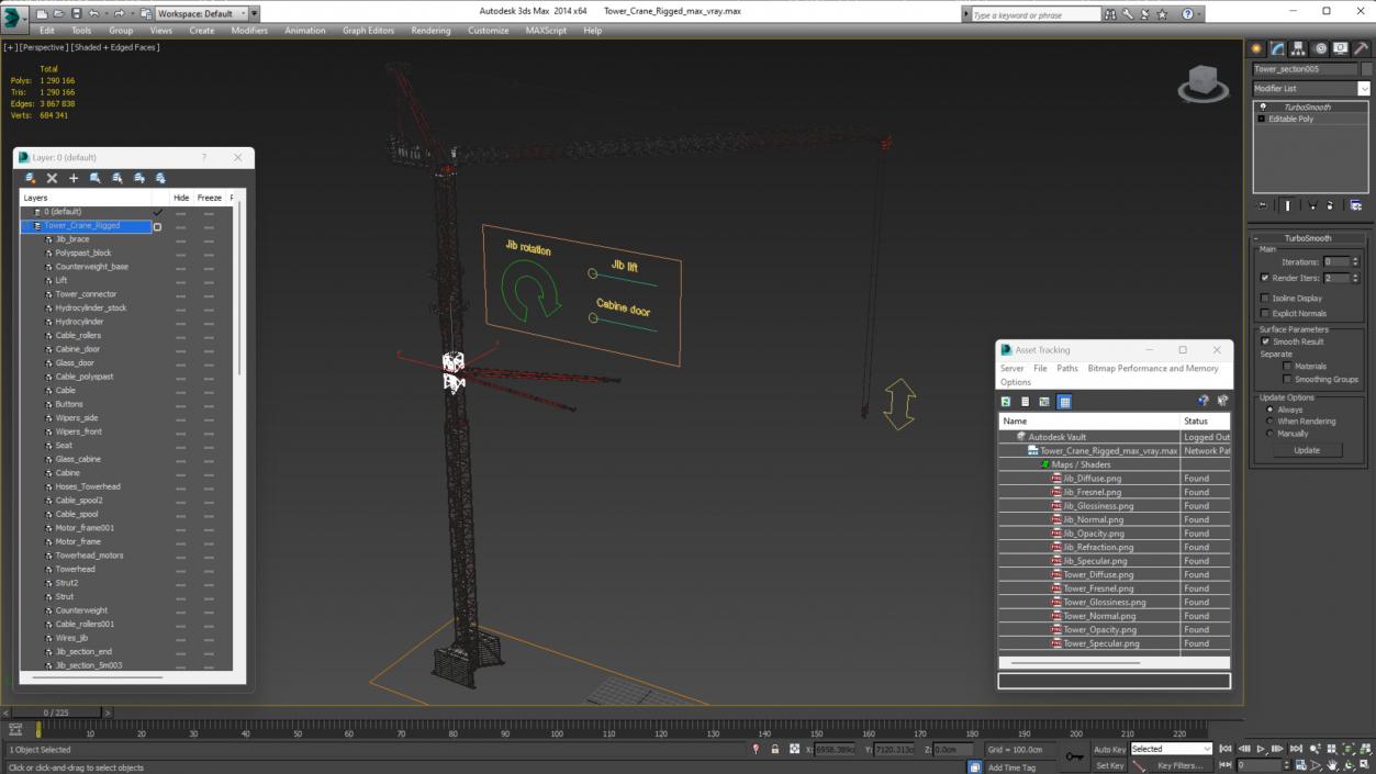 3D model Tower Crane Rigged 2