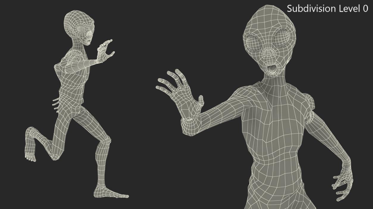 3D Humanoid Alien Running Pose Fur