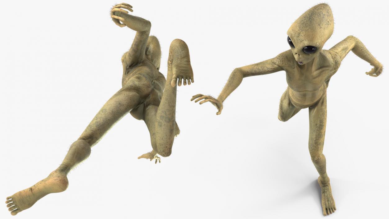 3D Humanoid Alien Running Pose Fur