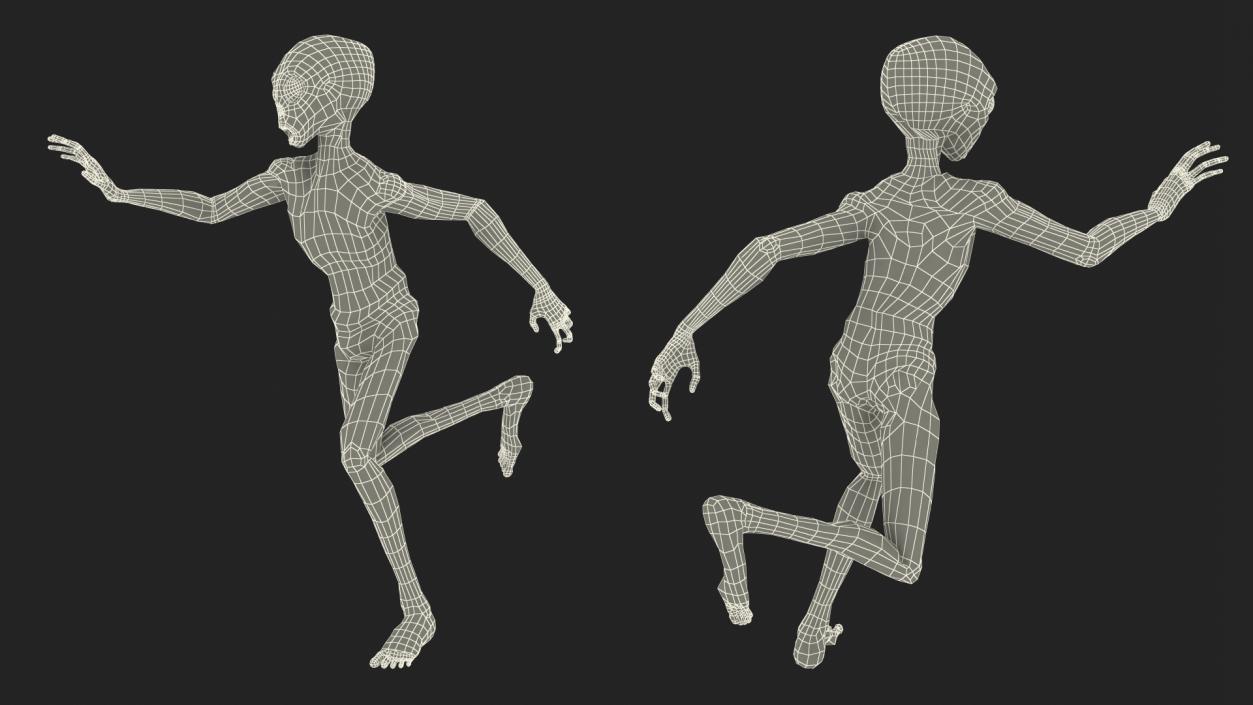 3D Humanoid Alien Running Pose Fur