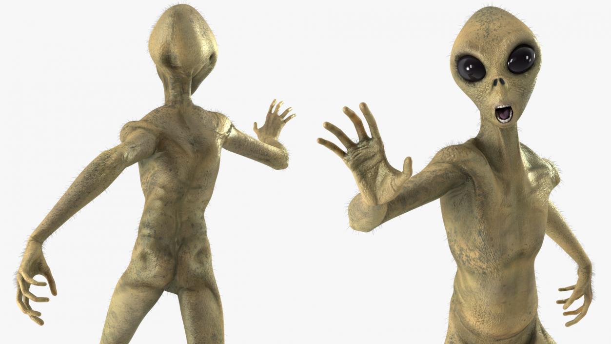 3D Humanoid Alien Running Pose Fur