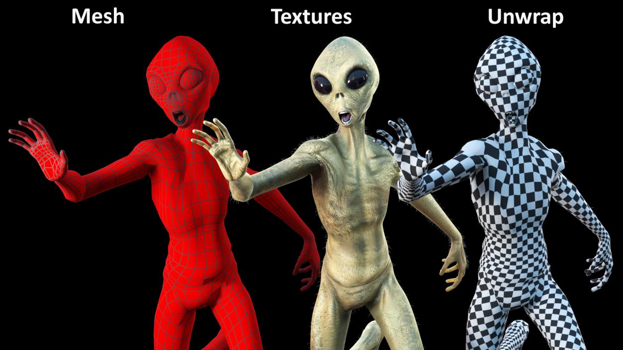 3D Humanoid Alien Running Pose Fur