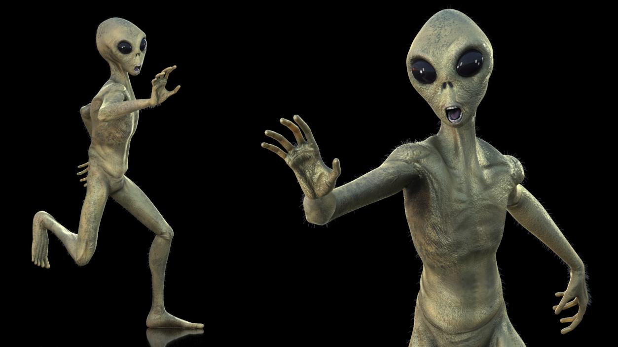 3D Humanoid Alien Running Pose Fur