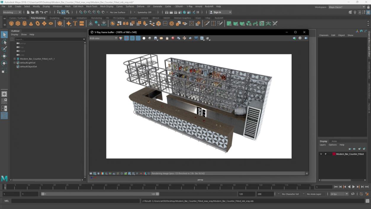 3D model Modern Bar Counter Filled