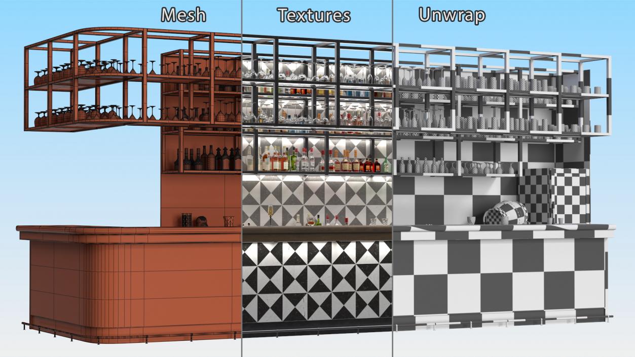 3D model Modern Bar Counter Filled