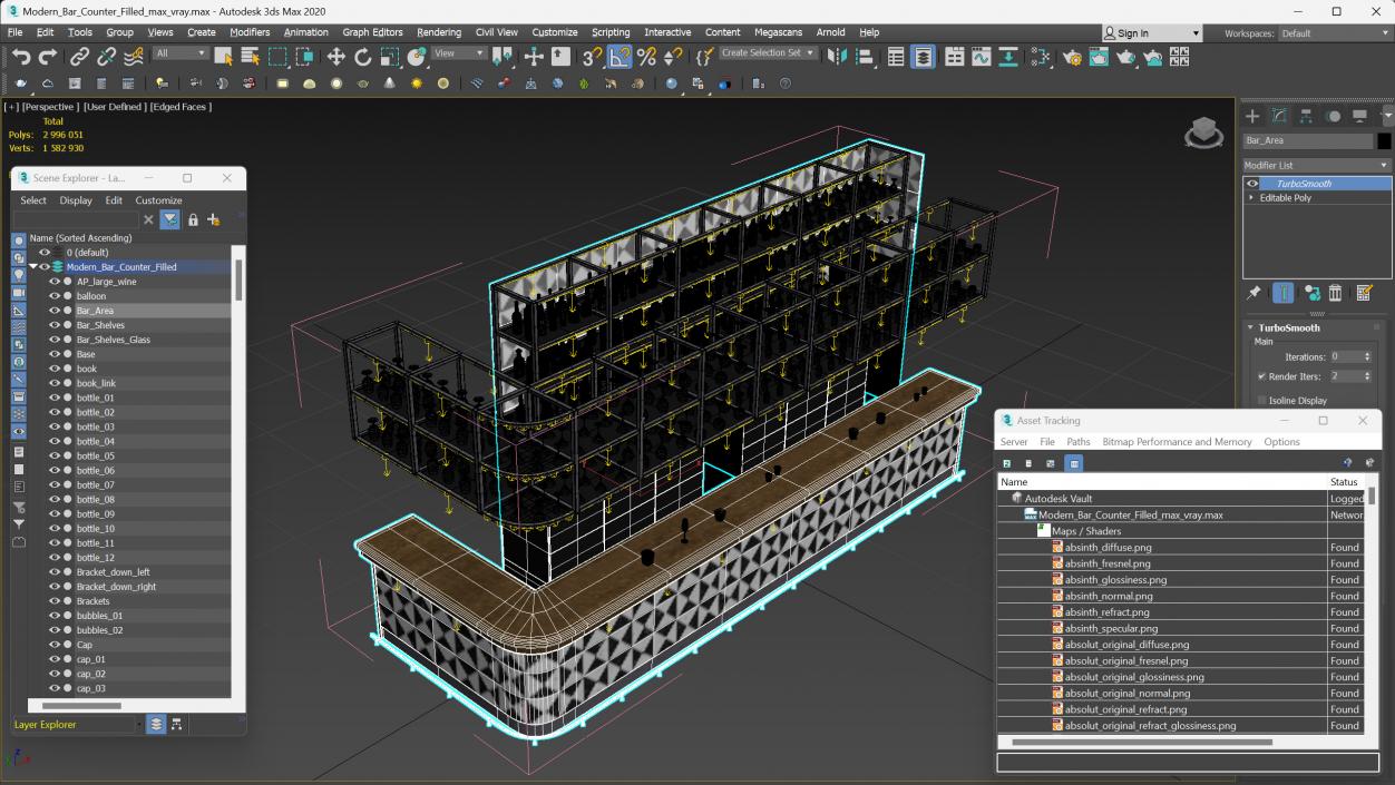 3D model Modern Bar Counter Filled