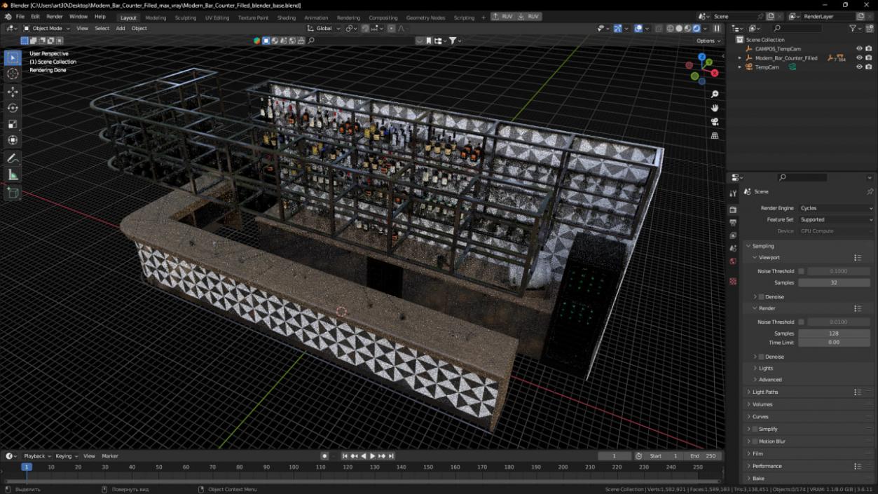 3D model Modern Bar Counter Filled