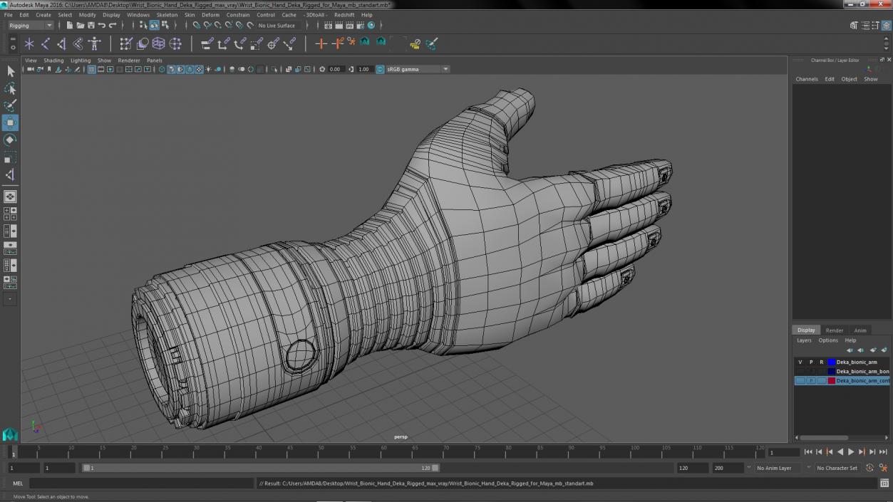 3D Wrist Bionic Hand Deka Rigged for Maya model